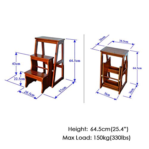 Escalera plegable multifunción y taburete de madera de 3 etapas de 64,5 cm 4