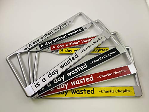 Custom Personalized Chrome-Plated Metal Laser Engraved Standard Size (6”X12”) - Car/Automobile License Plate Frame With Free Caps - Silver/Black Text (Qty: 1 Frame) #TOP6