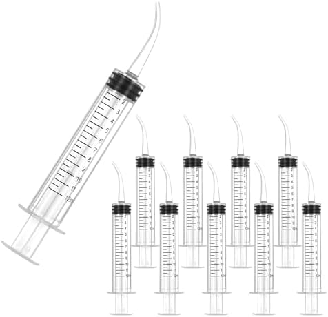 JMU 10 jeringas de riego dental con punta curvada 12cc/ml, jeringa de dientes del juicio curvada con medición