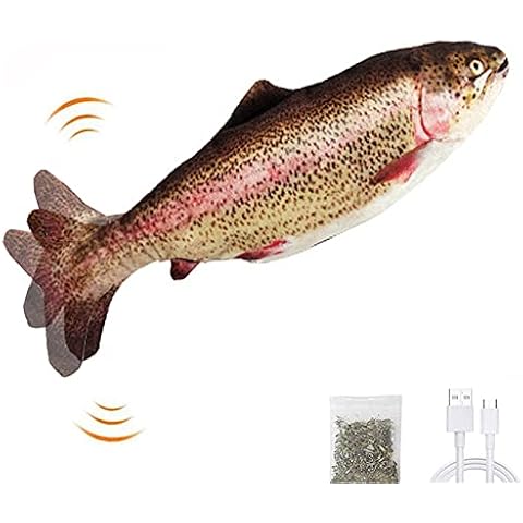 SUOXU Moving Fish Cat Toy, Electric Flopping Cat Kicker Fish Toy,Catnip Toys, Realistic Plush Electric Wagging Fish Toys Simulation Interactive Funny Chew Toy for Cats (Rainbow trout) Cover
