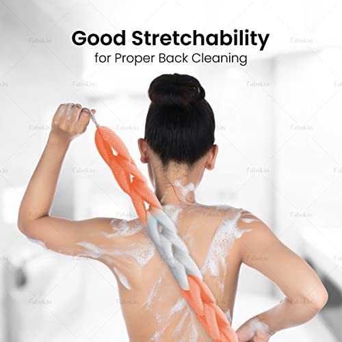 Fabskin Luxury Back Scrubber Loofah Belt for Bathing For Men and Women - Strechable 9 Knots Bath Sponge (PEACH) - Image 6