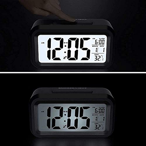 Shrux Table Clock for Home Bedroom with Smart Automatic Sensor Backlight Black Alarm Clock with Night LCD Display Battery Operated Desk Small Clock, Office Desk Smart Digital Clock (1Pcs)(Black)