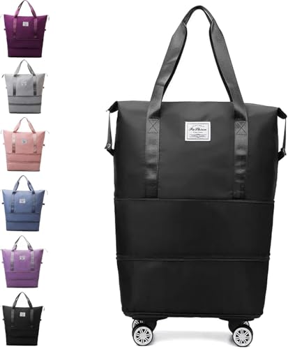 Kulken - Bolsa de viaje con ruedas, bolsa de viaje de gran capacidad, rueda universal extraíble, Black, moda