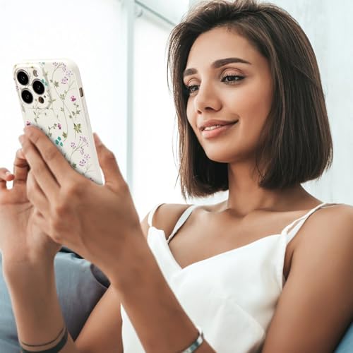 Image of RALEAVO Floral Case for iPhone 13 Pro Max,Cute Flowers Pattern Case,Beige | for iPhone 13 Pro Max Case with Cute Flower Branch Pattern Design,Pretty Case for Girls Women,Soft Silicone Shockproof Cover
