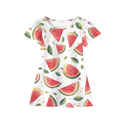Girls Cute Print Casual Short Sleeve Crewneck Dress Soft Summer Clothes Party Holiday Sundress Ages 3-11 Years2