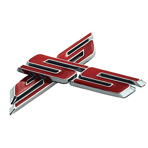 Image of Grill Side Fender Trunk Super Sport Emblem Badge Decal Letter 3D Logo Compatible with 2010 to 2025 Slant SS (Set of 2) (Chrome Red)