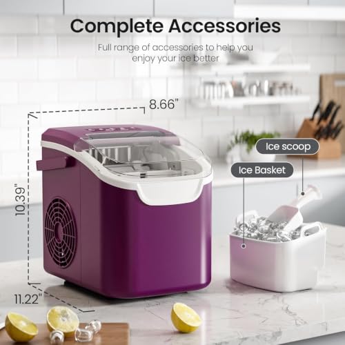 Image of Kismile Ice Makers Countertop with Handle,8 Cubes in 6 Mins,Portable Ice Maker Machine with Self-Cleaning for Home(Purple)