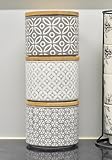 DEENZ Stackable Tea Coffee Sugar Storage Jars 3Pk Round Food Canisters Ceramic Great Storing Beans Matte Finish And Wooden Airtight Lids Storage Jars (Geometric Embossed)
