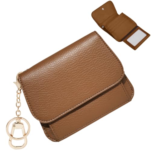 Image of Women Small Wallet RFID Blocking Slim Wallet with Coin Pocket Tri-Fold Credit Card Holder with ID Window and Keychain(Camel)