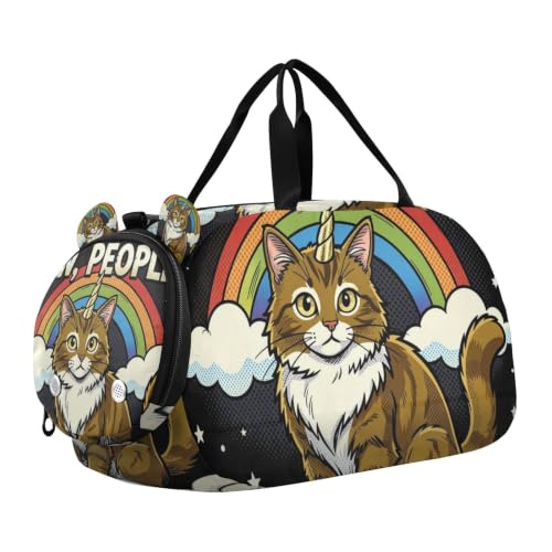 Bolsa de viaje para fin de semana y fitness con estampado de gatos unicornio
