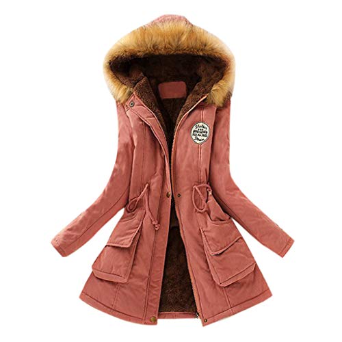 Gillberry Womens Warm Fur Collar Long Coat Hooded Slim Winter Parka Outwear Jacket (L, Pink b)