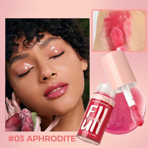 Moisturizing Lip Oil, No-Sticky Tinted Lip Gloss for Dry Lips Lip Balm Lip Care, Shiny and Vegan Tinted Lip Gloss 0.16OZ - 03 APHRODITE - Image 3