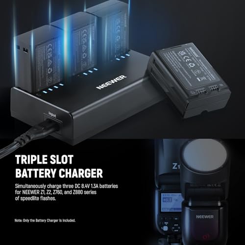 Image of NEEWER NC3-Z1 Triple Slot Battery Charger Kit for NEEWER Z2 Z1 Z760 Z880 TTL Speedlite Flash, 7.4V /2600mAh Li ion Battery, DC 8.4V /5V Output AC USB Charger with AC Power Cord (US Plug)