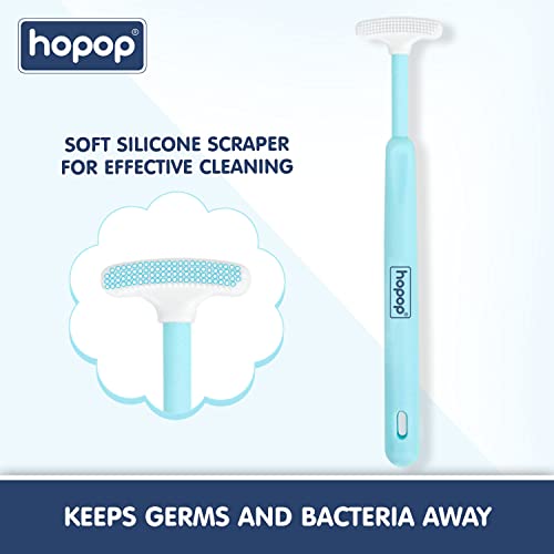 Image of Hopop Tongue Cleaner for Baby | Tender Baby Oral Cleaner Toothbrush with Silicone Scraper | Suitable from 6+ Months | 100% Safe Kids Tongue Cleaner | Pack of 2 | Blue & Green