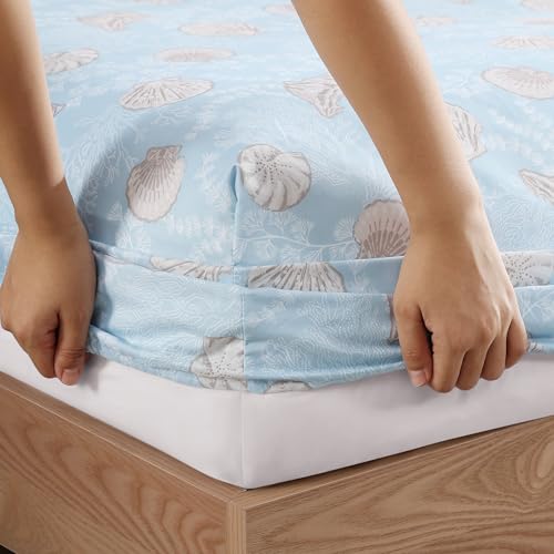 Image of Caribbean Joe Full Coastal Print Microfiber Sheet Set, Lacey Shells