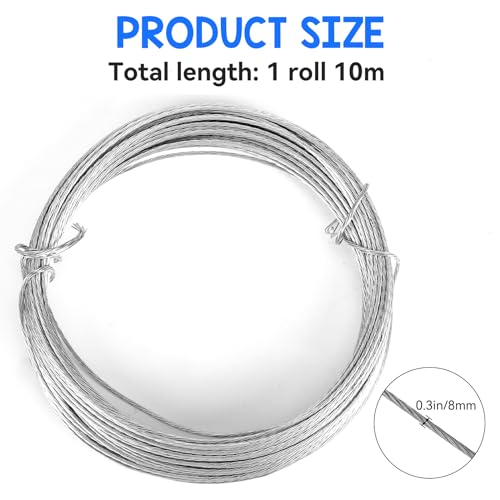 Image of Picture Hanging Wire, 33 Feet (10m) Braided Picture Wire Heavy Metal Wires for Photo Frame Pictures Mirror Artwork Hanging Supports up to 30lbs