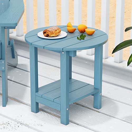 MXIMU Round Outdoor Side Table Adirondack Tables 18 Inch Chairside End Tables with Storage Shelf, 2-Tier Plastic Patio Side Table for Balcony Backyard Lawn (Blue, 1 Pack) by MXIMU - Used condition - Image 2