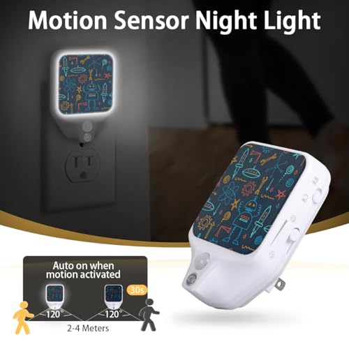 Image of Robot Plug-in Led Night Light with Auto Dusk to Dawn Sensor for Room Decor, Adjustable Brightness Warm White Lights for Hallway,Bedroom, s Room, Kitchen, Stairway