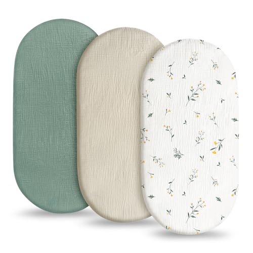flintronic Bettlaken Spannbettlaken, 3er-Pack Musselin-Baumwolle Bettschlange, 83 x 43cm, Gemütliche und Weiche, Mikrofaser Matratzenauflage Atmungsaktiv Matratzenschoner Laken für Laufgitter (Neu)