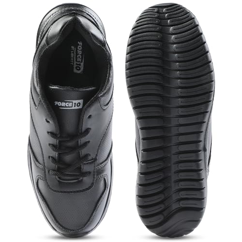 Image of Liberty Force10 SKOLPRO-L Lacing Uniform School Shoes for Kids - Black & White | Lightweight & Comfortable Insole | Quick Wear, Lace-Up Closure Cushioned Footbed | All Day Comfort, Anti-Slip Grip