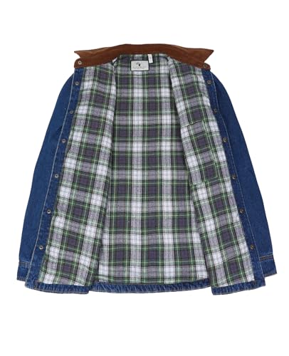 Image of ZENTHACE Men's Flannel Lined Denim Chore Coat, Snap Button Workwear | 11.2 oz 100% Prewashed Denim Cotton, Fully Flannel Lining, Corduroy Collar, 6-Pockets Oversized Utility Outdoor Barn Coat