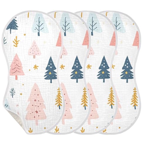 Baby Burp Cloths, Soft Absorbent Burping Cloths for Babies, Cotton Milk Spit Up Rags, Large Size for Newborns, Baby Boys and Girls (Colorful Christmas Trees)3
