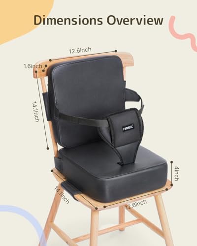 HOMEAL Booster Seat for Kitchen Chair, Breathable Toddler Booster Seat for Dining Table with Backrest and Adjustable Straps, Portable Travel Toddler Booster Seat, Dark Grey