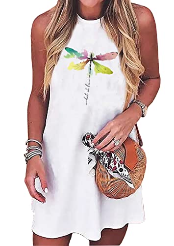 Image of Sun Salt Sand Coconut Tree Tank Mini Dress for Women Sleeveless Beach Praty Shirts Summer Vacation Short Mini Dresses