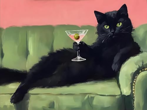 Black Cat Diamond Art Kits for Adults,5D Wine Glass Full Round Drill Diamond Painting Kits for Adults Beginners,DIY Diamond Painting Gem Art Kits for Gift Home Wall Decor 12x16inch
