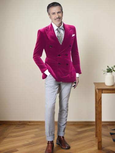 Mi Bo Tong Mens Velvet Blazer Jacket Double Breasted Notch Lapel Dinner Suit Jacket Prom Party Coat3