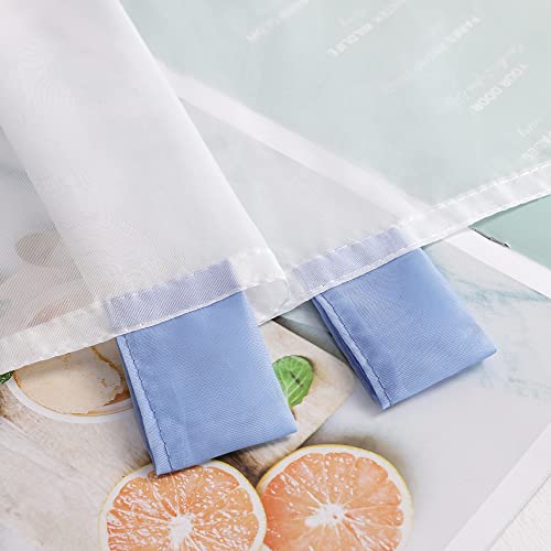 Heichkell Embroidered Net Curtain Voile Short Curtains with Loops Pastoral Kitchen Curtains Country House Style Bistro Curtain Blue W x H 90 x 45 cm - Image 3
