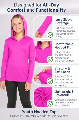 Image of Shirts for Girls Long Sleeve Crew Neck Top, Hoodie or 3 /4 Sleeve Soft Stretch Kids Lightweight Size 2-16
