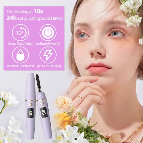 EYECURL Heated EyeLash Curler, Heated Lash Curler, Intelligent Power Off Rechargeable Electric Eyelash Curler Heated Quickly By Steel Wire for Natural Makeup (Mauve Mist, X8-132MM)