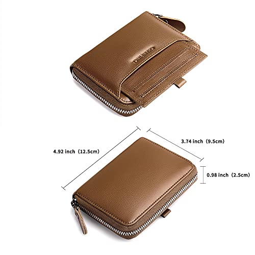 Mens Genuine Leather Zipper Wallet RFID Secure Large Capacity Multi-card Leather Wallets for Men and Extract card (Vegetable tanned leather khaki)2