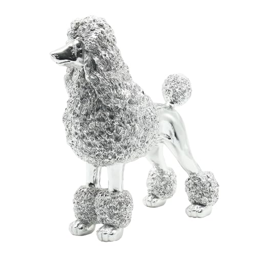 Lukitas Standing Sliver Poodle Sculpture Decor, Decorative Dog Statue, Animal Ornament for Garden Home, Resin 10''