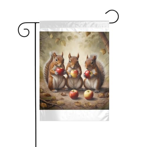 Wzywhj Bandera de jardín de verano con imagen de tres ardillas comiendo manzanas, decoración de patio de doble cara, 12 x 18 pulgadas
