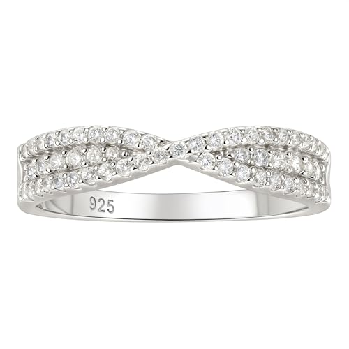 Wuziwen Infinity Wedding Bands for Women Curved Eternity Rings for Her Anniversary Promise Ring 925 Sterling Silver Cubic Zirconia