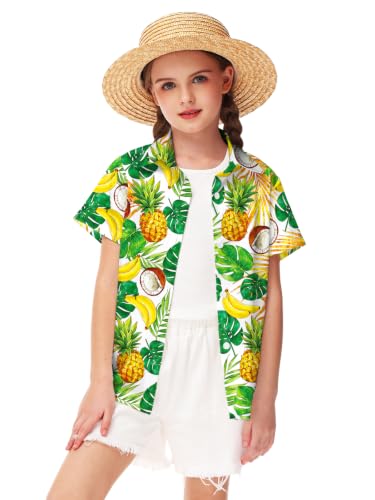 Image of Remimi Unisex Kids 4th of July Button Up Shirt Boys American Flag Print Hawaiian Beach Short Sleeve Tops 5-14 Years
