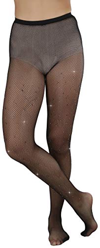 Image of ToBeInStyle Women's Fine Fishnet Pattern Pantyhose w /Back Seam & Rhinestones