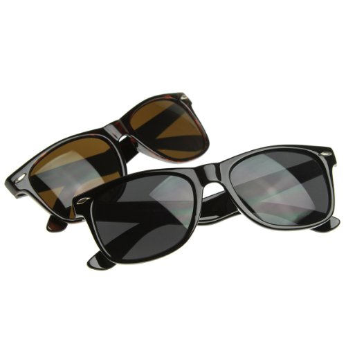 Classic 80s Retro Large Classic Horn Rimmed Style Sunglasses Eyewear (2-Pack 1 Black, 1 Tortoise)