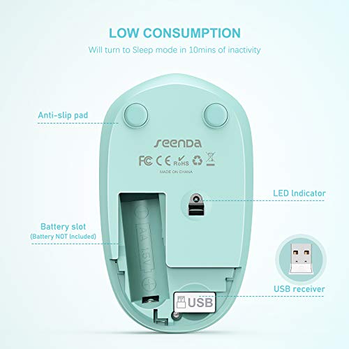 Seenda Wireless Mouse, 2.4G Noiseless Mouse With Usb Receiver Portable Computer Mice For Pc, Tablet, Laptop, Notebook - Yellow & Green #TOP1