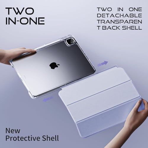 Image of JKSML Case for iPad Air 13 Inch M3 /M2 (2025 /2024) /iPad Pro 12.9 inch 6th /5th /4th Gen (2022 /2021 /2020) with Pencil Holder,2 in 1 Removable Clear Back | 2nd Gen Pencil Charging | Auto Sleep /Wake,Purple