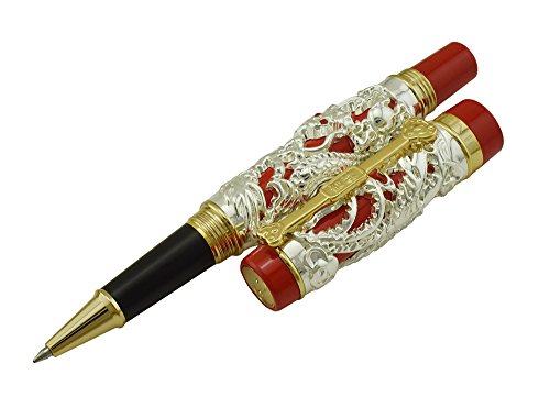 Jinhao Tintenroller – Cloisonné-Emaille Drachen-Design, 143 Mm, Golden, Inkl. Stifttasche