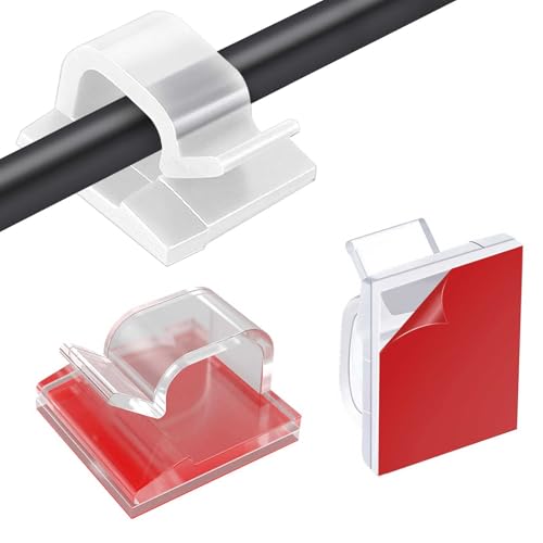 OWill Sujeta Cables Adhesivo de Pared 100 Unidades, Grapas para Cable Pared Transparentes Soporte de Gestión de Cable Canaleta Cables Pared Adhesivo para Hogar, Oficina y Escuela