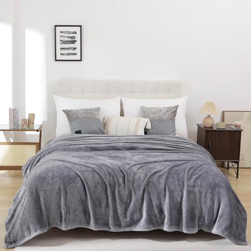 Grey Twin Size Fleece Throw Blanket for Bed Couch, Soft Warm Fuzzy Cozy Blankets for Women Men...