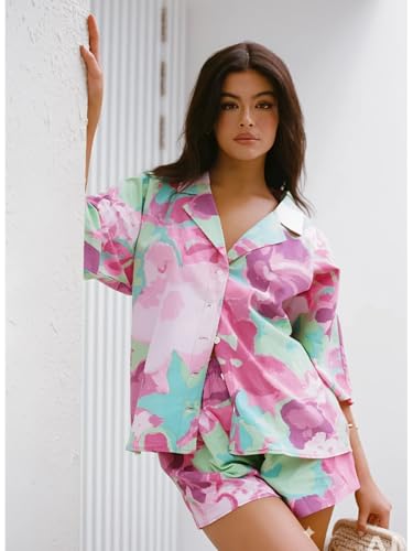 Image of GRECIILOOKS Co-ord Set for Women Stylish | Women Co-Ord Pajama Set | Stylish Night Dress & Beach Outfit | 2 Piece Printed Shirt & Shorts Loungewear | Comfortable Pajama Sets for Womens