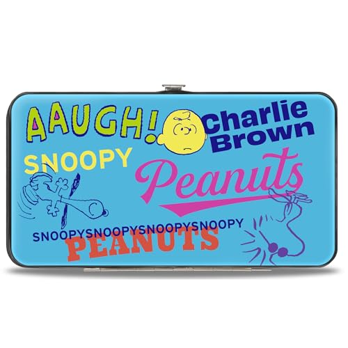 Buckle-Down Peanuts Wallet, Hinged, Peanuts Charlie Brown Snoopy and Woodstock Typography Collage, Vegan Leather