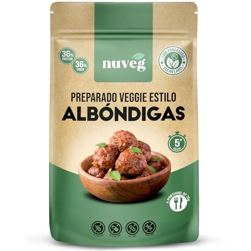 NUVEG Preparado Veggie de Albóndigas, Alto en Proteínas y Fibra, Vegana, Sin Gluten y Sin Lactosa, Comida Preparada en Conserva, Fácil y Rápida, Pack 2 200g