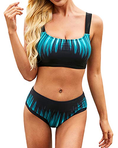 Yanekop Womens Striped Bikini Set Two Piece Swimwear Push Up Swimsuit Bathing Suits(Green,L)