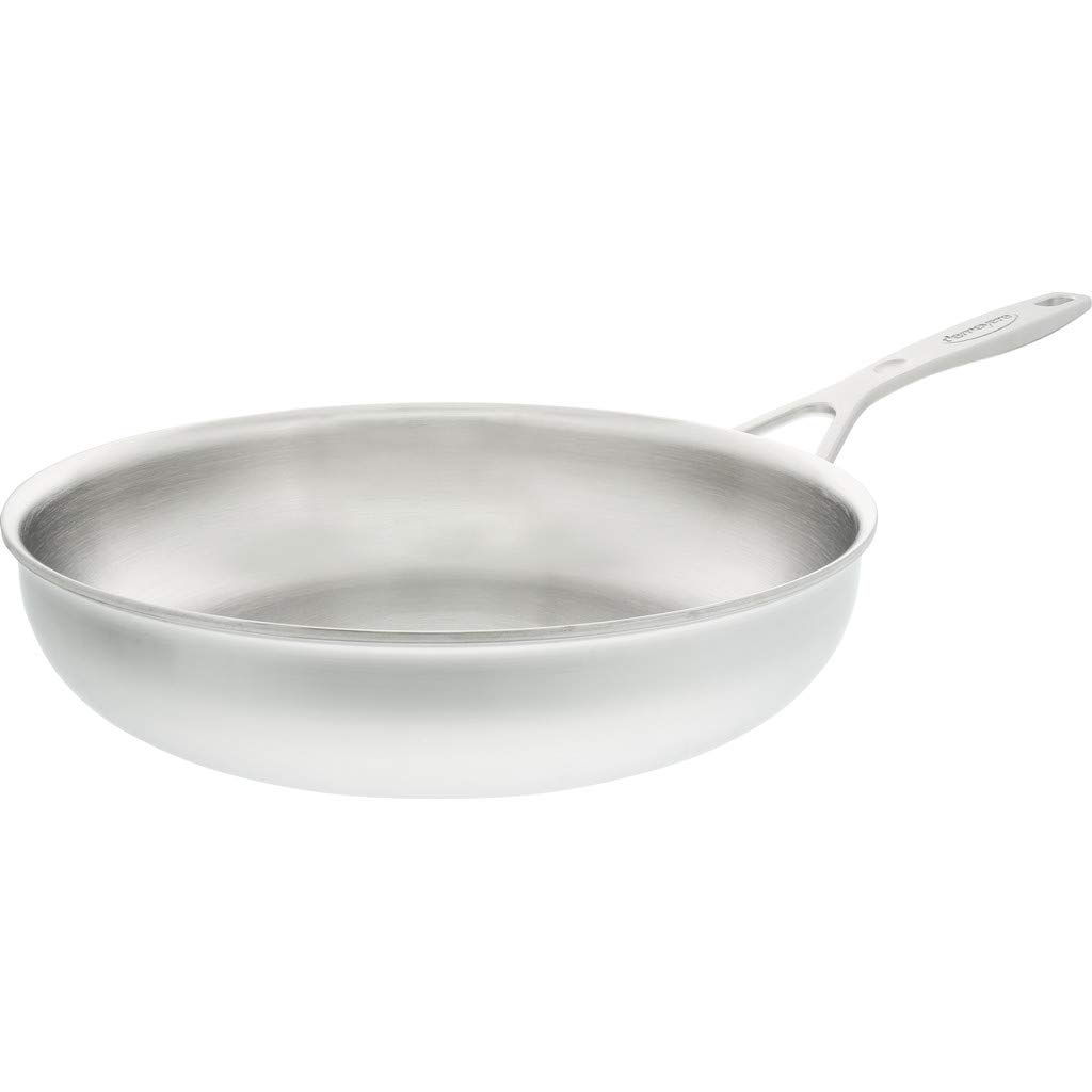 Industry 24cm Frying Pan. 5-layer construction. Silvinox surface treatment. Silvery white finish. Hygienic welded handles. For all types of cookers, including induction. Made in Belgium.